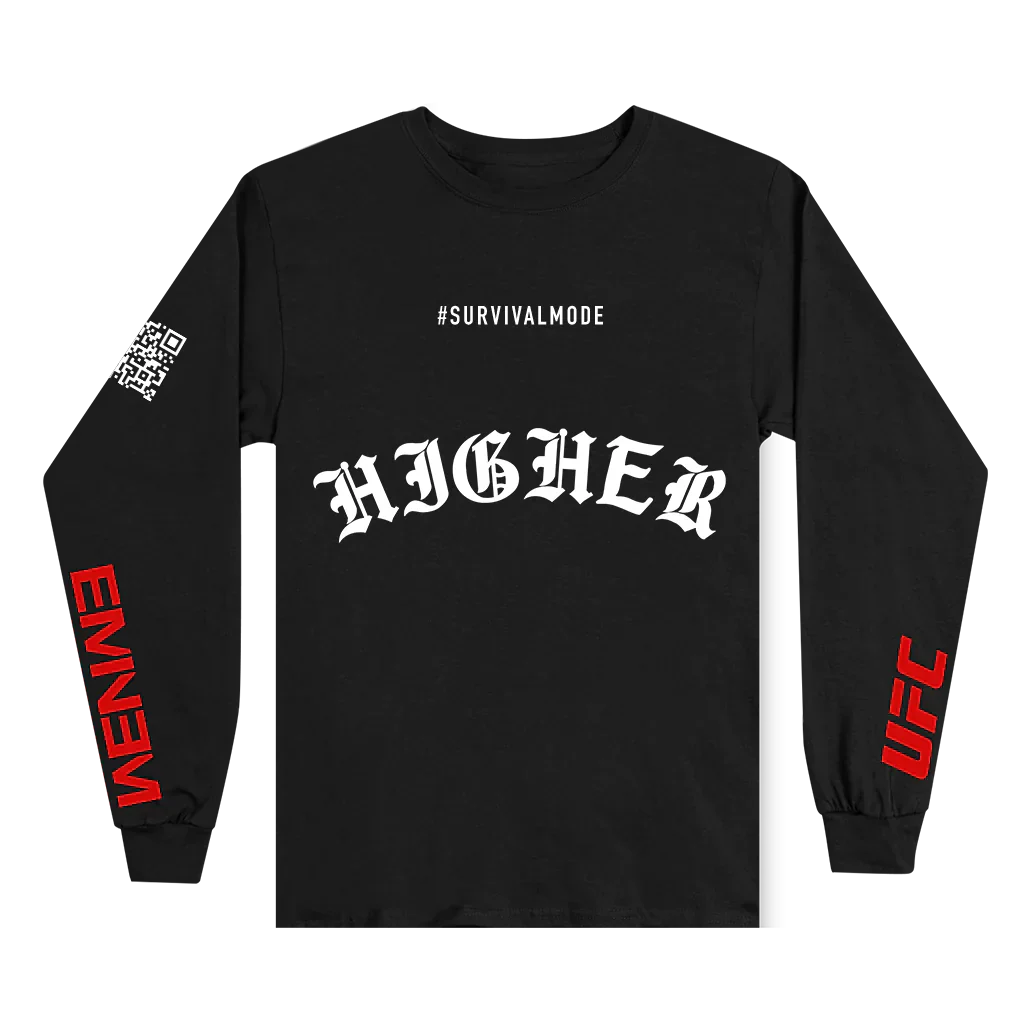 Black UFC x Eminem Higher long sleeve with white Higher print and red sleeve lettering