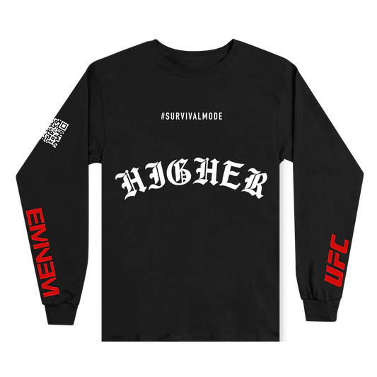 Black UFC x Eminem Higher long sleeve with white Higher print and red sleeve lettering